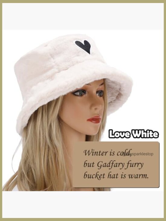 Faux Fur Bucket Hat, Winter Warm Fluffy Plush Hat, Adjustable String